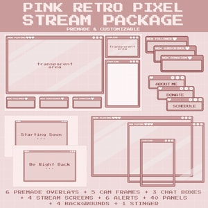 Pink pixel twitch overlay twitch stream package animated overlay twitch package twitch overlay package obs stream overlay webcam overlay
