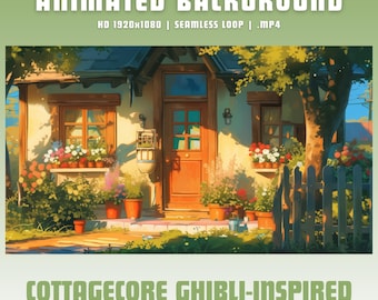 Arrière-plan animé cottagecore vtuber, superposition de contractions musculaires, superposition d'obs, superposition de contractions confortables, fond de flux inspiré du studio ghibli
