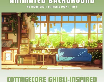 Arrière-plan animé cottagecore vtuber, superposition de contractions musculaires, superposition d'obs, superposition de contractions confortables, fond de flux inspiré du studio ghibli
