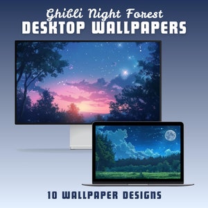 Ghibli nuit forêt fond d'écran fond d'écran pour ordinateur portable lofi macbook fond d'écran anime fond d'écran forêt enchantée fond d'écran fantaisiste