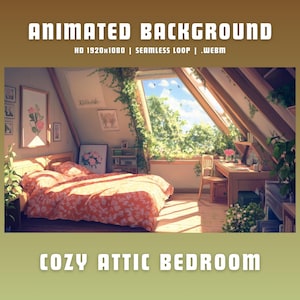 Vtuber background cozy attic bedroom vtuber animated background cozy twitch overlay twitch animated overlay lofi vtuber overlay obs overlay