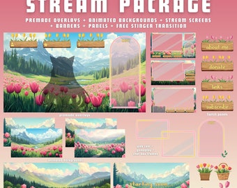 Pink animated twitch stream package animated twitch overlays cute overlay twitch package vtuber stream pack stream overlay vtuber overlay