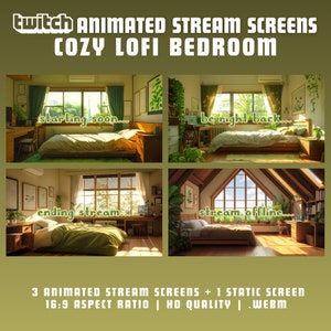 Cute animated stream screens cozy lofi bedroom twitch screens animated twitch starting soon cozy stream overlay twitch scenes obs overlay