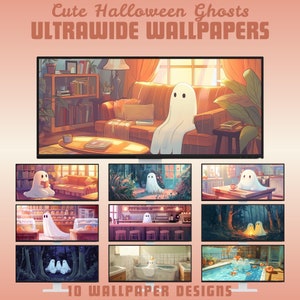 Cute halloween ultrawide wallpaper lofi ultra wide wallpaper desktop wallpaper ghost wallpaper spooky halloween wallpaper kawaii wallpaper