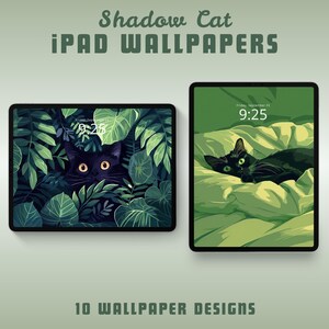 Zwarte katten ipadbehang lofi ipad achtergrond tabletbehang kattenbehang zwarte kattenbehang schattig ipad lockscreen groen behang