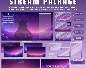 Purple twitch stream package animated purple twitch overlay twitch package animated background lofi stream overlay purple obs overlay