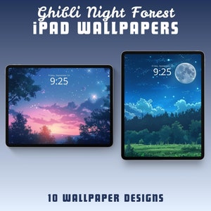 Ghibli night forest ipad wallpaper ipad background tablet wallpaper studio ghibli art anime wallpaper whimsical wallpaper forest wallpaper