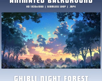 Animated background ghibli night forest vtuber background cozy twitch overlay twitch animated overlay lofi vtuber overlay obs overlay