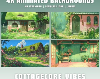 4x arrière-plans vtuber arrière-plan animé cottagecore vtuber superposition confortable twitch superposition animée twitch superposition lofi vtuber superposition obs