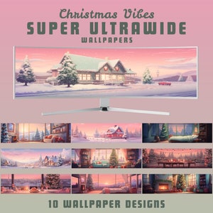 Christmas vibes super ultraweiten Wallpaper Desktop Hintergrund Weihnachten Wallpaper pink Winter Wallpaper lofi lcd Wallpaper