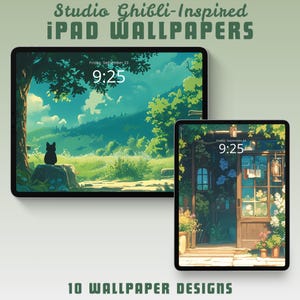 Sfondo per iPad ispirato allo Studio Ghibli, sfondo per iPad, sfondo per tablet, sfondo anime, sfondo stravagante, ispirato all'arte dello Studio Ghibli