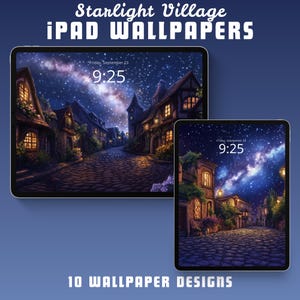Starlight village ipad wallpaper cozy ipad background milky way wallpaper anime tablet wallpaper dark ios lockscreen android ipad homescreen