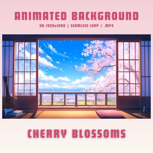 Vtuber animated background cherry blossoms vtuber background pink twitch overlay cute vtuber overlay cozy twitch overlay stream overlay