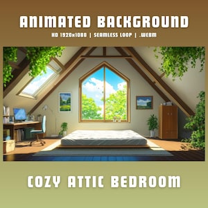 Vtuber background cozy attic bedroom vtuber animated background cozy twitch overlay twitch animated overlay lofi vtuber overlay obs overlay