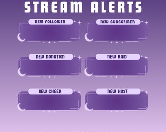 6x purple night animated alerts twitch animated alerts animated stream alerts twitch alerts twitch widgets streamlabs obs stream alerts