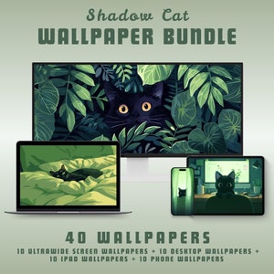 Black cat wallpaper bundle lofi desktop wallpaper macbook wallpaper ghibli cat ultrawide wallpaper ipad wallpaper green iphone wallpaper