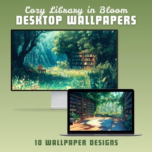 Cozy library desktop wallpaper forest wallpaper laptop wallpaper macbook wallpaper mac wallpaper green wallpaper ghibli anime pc wallpaper