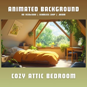 Vtuber background cozy attic bedroom vtuber animated background cozy twitch overlay twitch animated overlay lofi vtuber overlay obs overlay