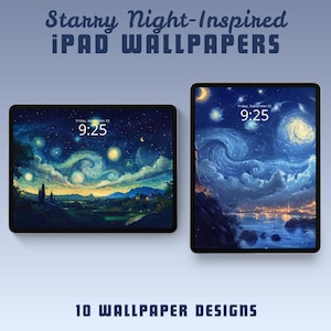 Starry night inspired ipad wallpaper ipad background tablet wallpaper dark wallpaper ipad lockscreen whimsical wallpaper lofi wallpaper