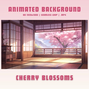Vtuber animated background cherry blossoms vtuber background animated stream overlay pink overlay cozy twitch overlay pink stream overlay