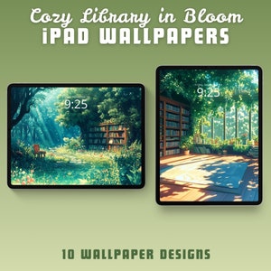 Cozy library ipad wallpaper ipad background forest wallpaper lofi tablet wallpaper green ipad lockscreen anime wallpaper ghibli wallpaper