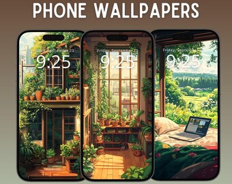 Op Ghibli geïnspireerde telefoonachtergronden: anime-achtergronden voor iPhone en Android (10 ontwerpen) (digitale download)