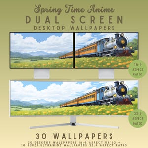 Tapeta na pulpit z dwoma ekranami na wiosnę, tapeta wiosenna, tapeta anime na dwa monitory, tapeta na Maca, tapeta Ghibli Super Ultra Wide