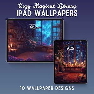 Fondo de pantalla acogedor y mágico para iPad con biblioteca, fondo de pantalla acogedor para iPad, fondo de pantalla inspirado en Velaris, fondo de pantalla para tableta, pantalla de bloqueo caprichosa para iPad