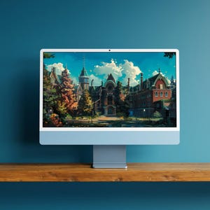 Dark academia–inspired desktop wallpaper collection featuring gothic libraries, ivy-covered courtyards, grand university halls, and autumnal campuses with warm lighting, vintage architecture, and a moody scholarly atmosphere.
