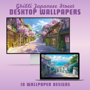 Fondo de pantalla de escritorio de calle japonesa inspirado en Ghibli, fondo de pantalla para computadora portátil, fondo de pantalla para MacBook, fondo de pantalla de anime, fondo de pantalla caprichoso