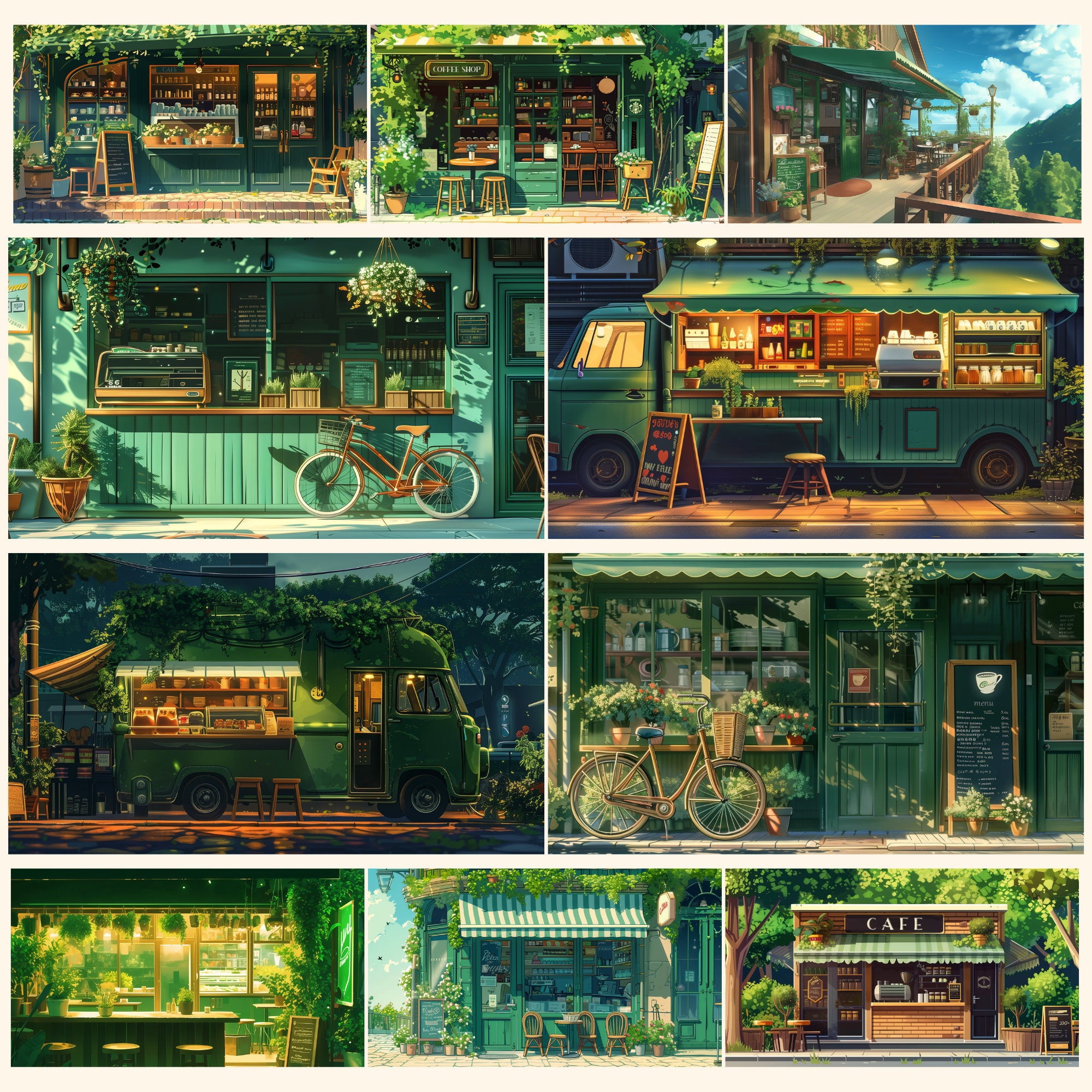 Cozy Green Cafe Wallpaper Laptop Wallpaper MacBook Wallpaper Anime ...
