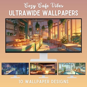 Cozy Cafe Anime Ultrawide Wallpaper: Lofi Desktop Backgrounds (PNG)