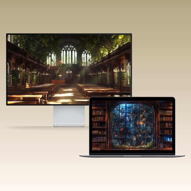 Dark academia–inspired desktop wallpaper collection featuring gothic libraries, ivy-covered courtyards, grand university halls, and autumnal campuses with warm lighting, vintage architecture, and a moody scholarly atmosphere.