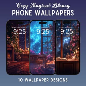 Fondo de pantalla de iPhone de biblioteca mágica y acogedora para descargar, inspirado en Velaris, fondo de pantalla acogedor para iPhone y Android, fondo de pantalla de biblioteca oscura para teléfono