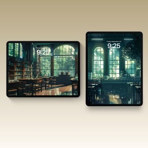 Dark academia–inspired iPad wallpaper collection featuring gothic libraries, ivy-covered courtyards, grand university halls, and autumnal campuses with warm lighting, vintage architecture, and a moody scholarly atmosphere.