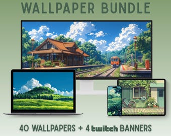 Ghibli vibes wallpaper bundle desktop wallpaper lofi macbook wallpaper ghibli ultrawide wallpaper ipad iphone wallpaper anime twitch banner