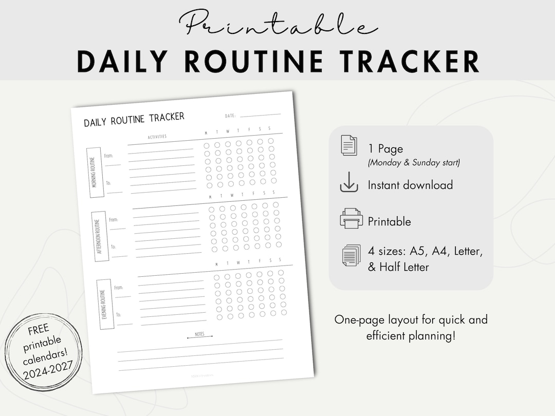 DAILY ROUTINE TRACKER Printable Daily Habit Tracker Daily Schedule ...