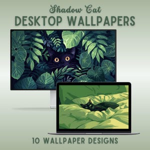 Fondo de pantalla de gatos negros para escritorio, fondo de pantalla de gato para portátil, fondo de pantalla lofi para MacBook, fondo de pantalla de gato Ghibli, fondo de pantalla de gato negro, fondo de pantalla kawaii verde