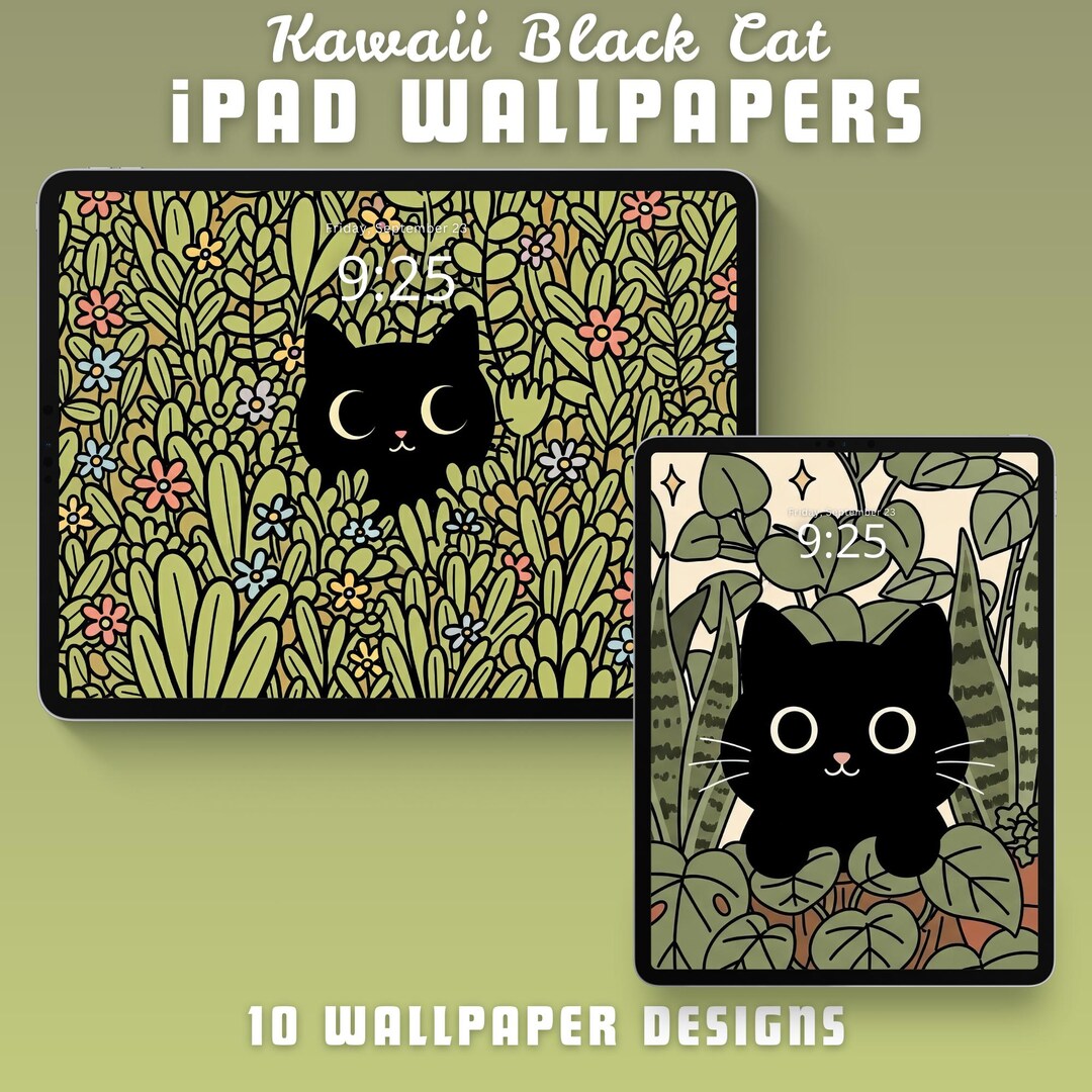 Kawaii Black Cat iPad Wallpaper Cute iPad Background Cozy Wallpaper ...