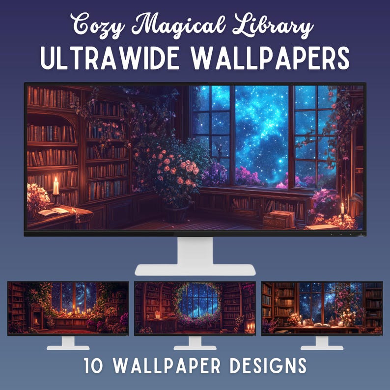 Cozy Magical Library Ultrawide Wallpaper Velaris Inspired Desktop ...