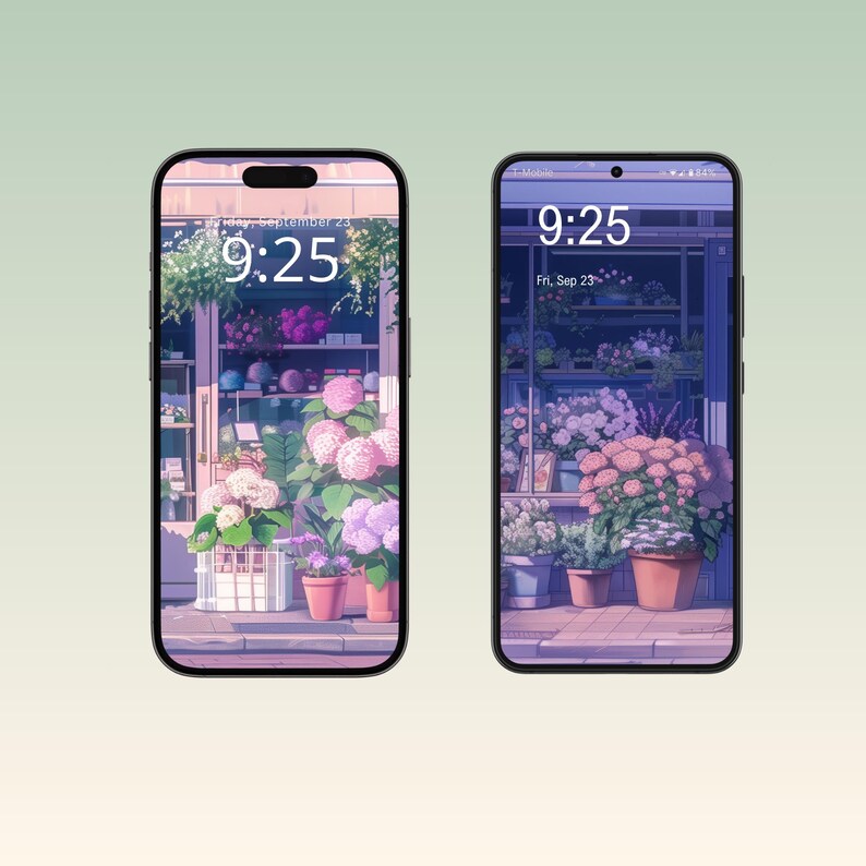 Digital iPhone wallpapers inspired by a cozy flower shop, featuring beautifully arranged bouquets, vintage vases, and charming shop interiors filled with fresh blooms..
