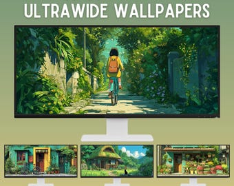Cozy ghibli-inspired ultrawide wallpaper anime desktop wallpaper cozy ultra wide wallpaper lofi pc wallpaper whimsical mac wallpaper png