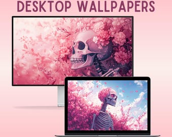 Halloween desktop wallpaper pink skeleton laptop wallpaper lofi macbook wallpaper spooky wallpaper pink wallpaper skeleton wallpaper