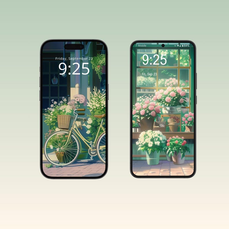 Digital iPhone wallpapers inspired by a cozy flower shop, featuring beautifully arranged bouquets, vintage vases, and charming shop interiors filled with fresh blooms.