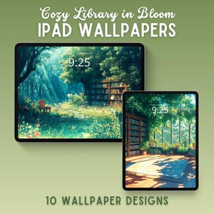 Cozy library ipad wallpaper ipad background forest wallpaper lofi tablet wallpaper green ipad lockscreen anime wallpaper ghibli wallpaper