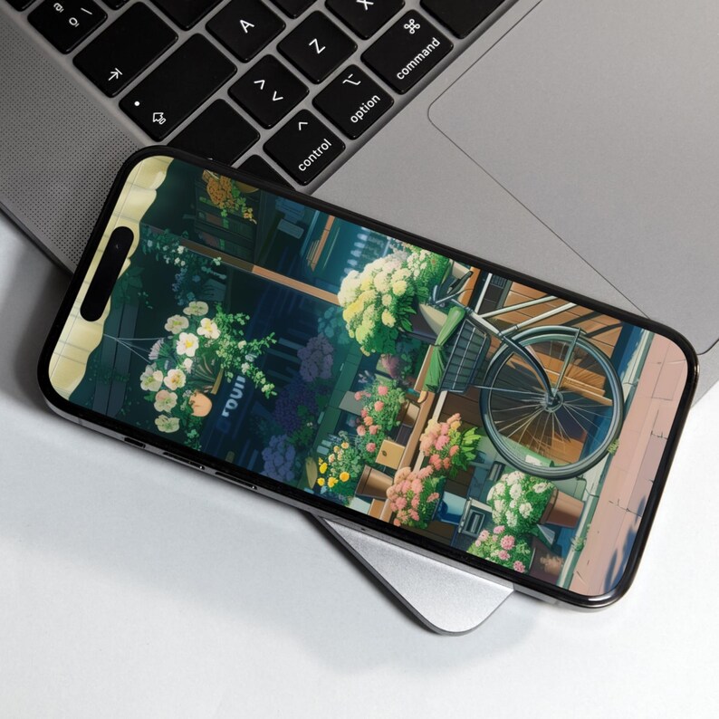 Digital iPhone wallpapers inspired by a cozy flower shop, featuring beautifully arranged bouquets, vintage vases, and charming shop interiors filled with fresh blooms.