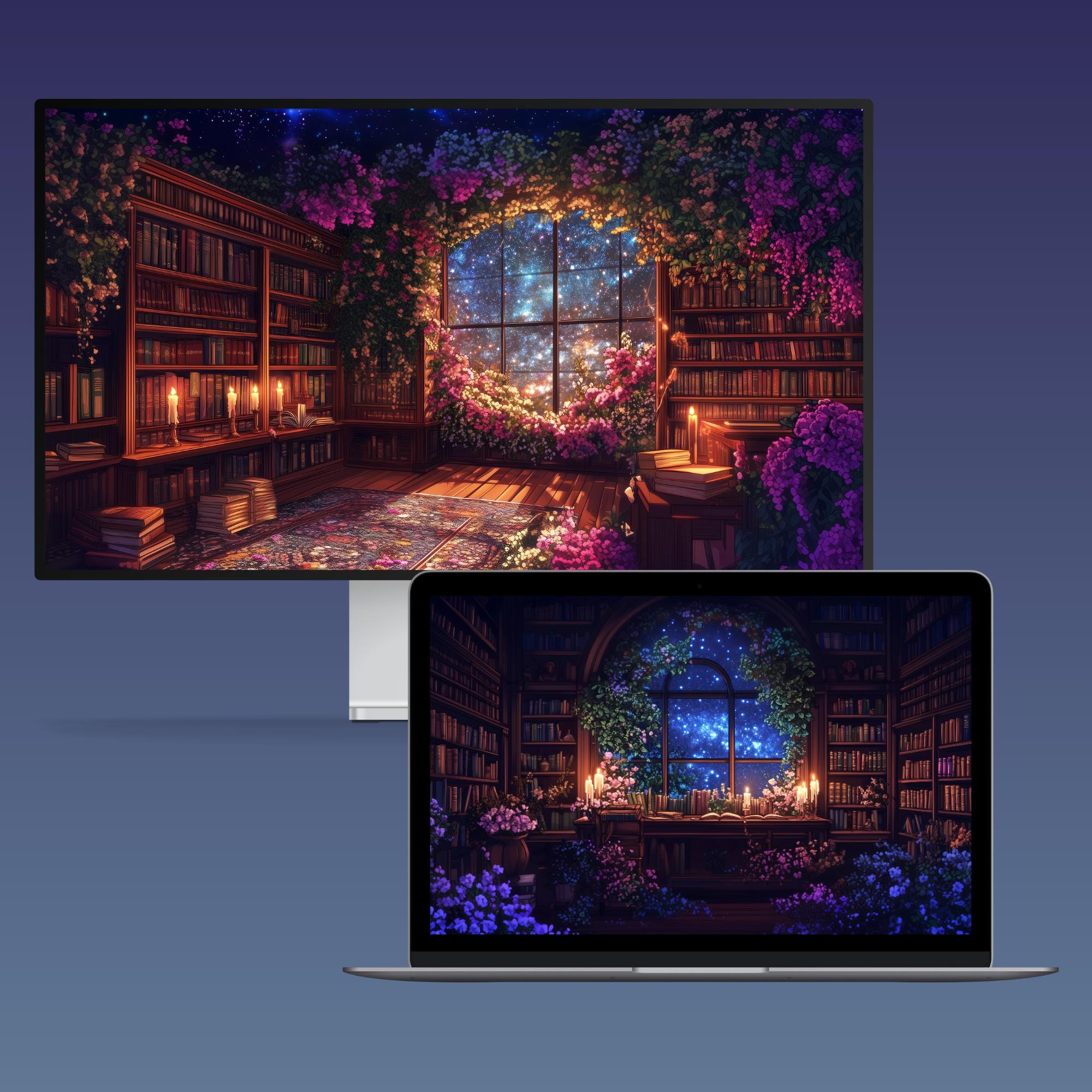 Cozy Magical Library Desktop Wallpaper Velaris Inspired Wallpaper Cozy ...