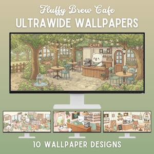Kawaii bear cafe ultrawide wallpaper cozy desktop wallpaper cute ultra wide wallpaper pastel pc wallpaper lofi mac wallpaper bear wallpaper