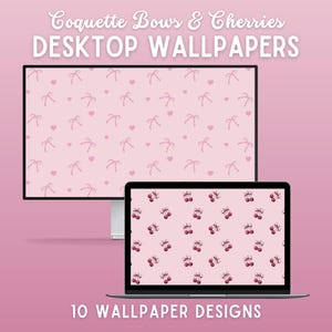 Valentines coquette bows cherries desktop wallpaper valentines wallpaper pink laptop wallpaper coquette macbook wallpaper cute mac wallpaper