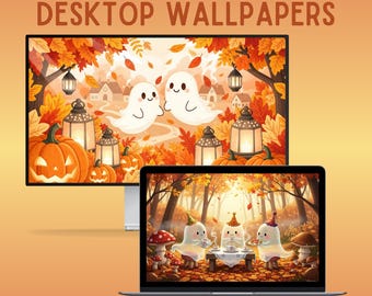 Kawaii ghosts desktop wallpaper halloween laptop wallpaper macbook wallpaper cute ghost wallpaper spooky wallpaper kawaii wallpaper png